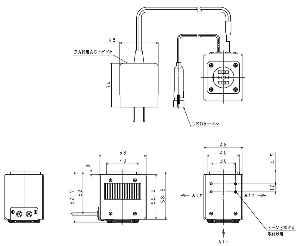 紫外線UVスポット照射器LSP26FUVシリーズ外形図